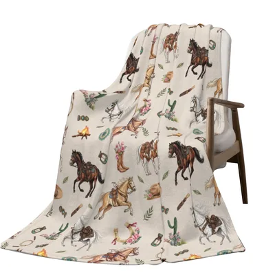 Western Horses and Cowboy Icons Blanket: A Classic Western Pattern
