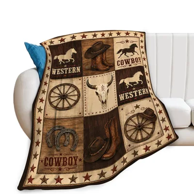 Western Cowboy Decor Blanket: Rustic Western Art with Boots and Skulls