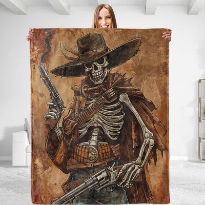 Skeleton Cowboy Blanket: A Grim Gunslinger Design for Western Fans
