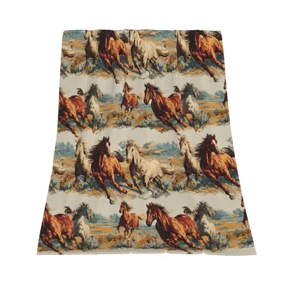 Running Horses Western Scene Blanket: Wild Stallions in Motion