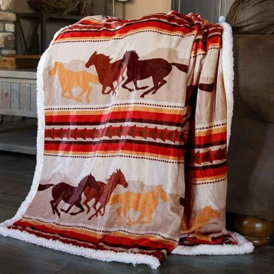 Running Horses Southwest Stripes Blanket features galloping