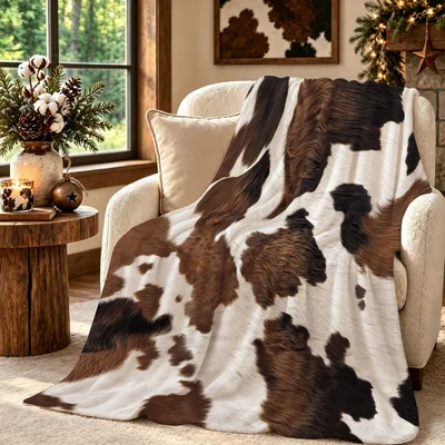 Brown Cowhide Print Blanket featuring realistic brown