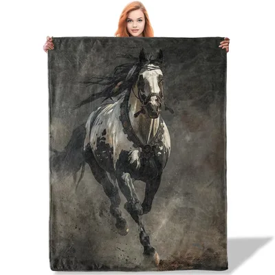 Western Horse Painting Blanket: Artistic Runaway Stallion Design