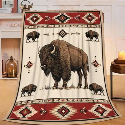 Western Bison Tribal Pattern Blanket