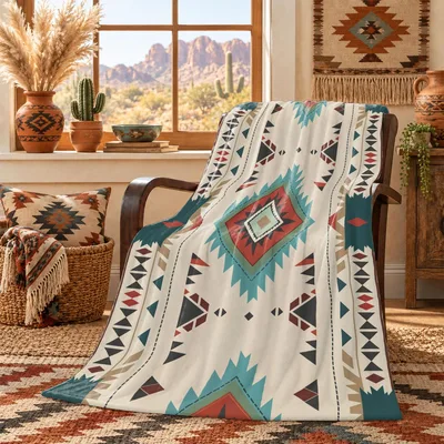 Aztec Tribal Geometric Pattern Blanket: Southwestern Diamond Design