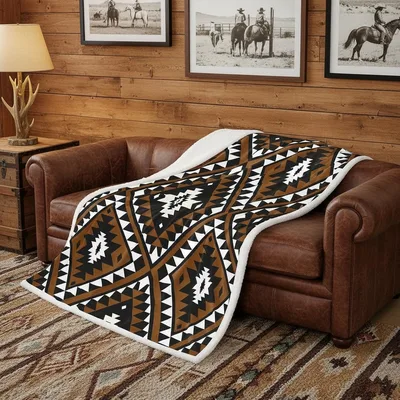 Southwestern Aztec Geometric Pattern Blanket