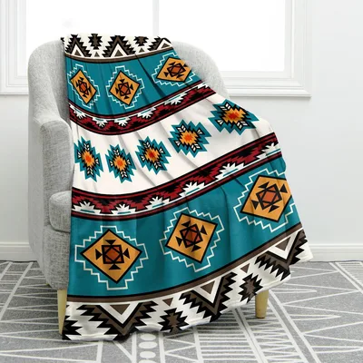Turquoise Aztec Blanket: Southwestern Geometric Pattern for Home Decor