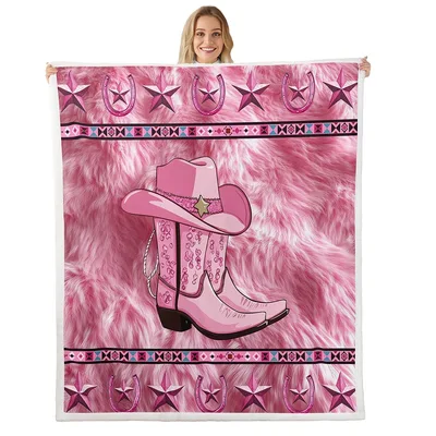 Pink Cowgirl Boot Blanket: Western Boots and Hat Design