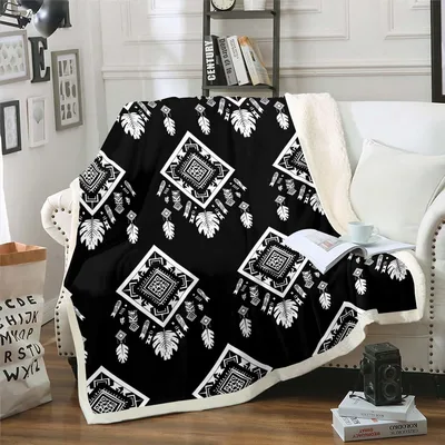 Black White Aztec Geometric Blanket for Southwestern Style