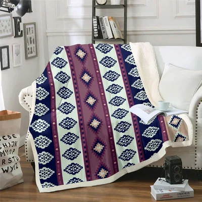 Purple Southwestern Boho Aztec Blanket: Geometric Tribal Pattern