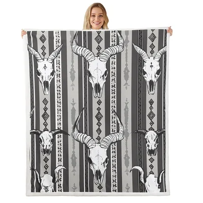 Bull Skull Cowboy Pattern Blanket: Western Tribal Art for Your Home
