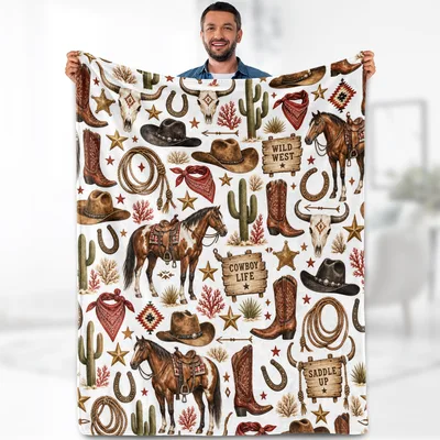 Western Cowboy Boots Blanket: Wild West and Cowboy Life Design