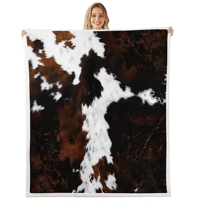 Cowhide Print Western Pattern Blanket featuring a realistic brown