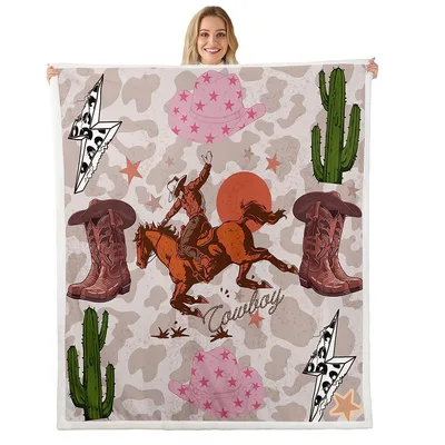 Pink Cowboy Hats Boots Blanket featuring a rodeo rider