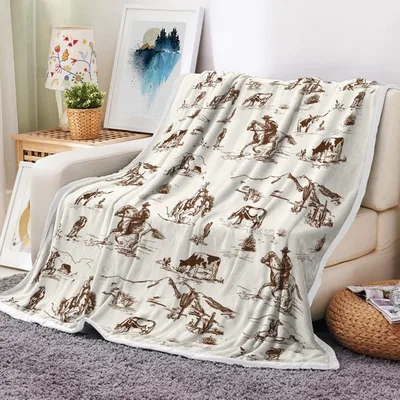 Western Cowboy Horse Pattern Blanket: Wild West Art for Your Couch