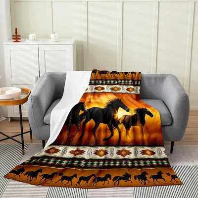 Horse Silhouettes at Sunset Blanket: Wild Horses and Tribal Borders