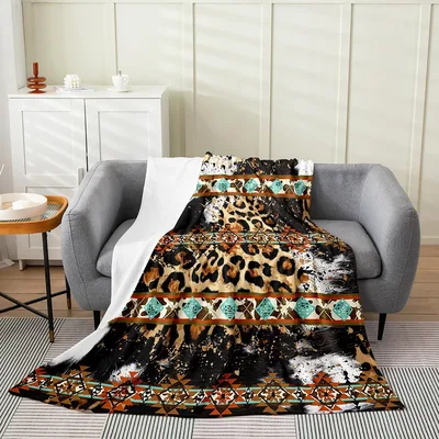 Leopard and Cowhide Pattern Blanket: Western Animal Print Throw
