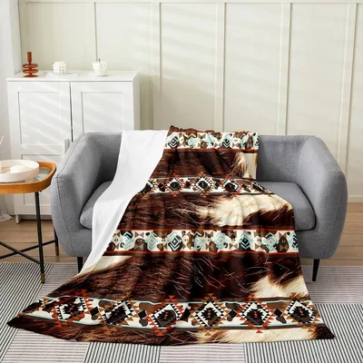 Cowhide Cow Print Western Blanket: Rustic Geometric Fur Pattern
