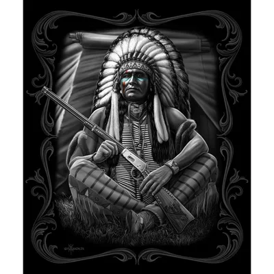 Native American Warrior Portrait Blanket: Artistic Headdress Design