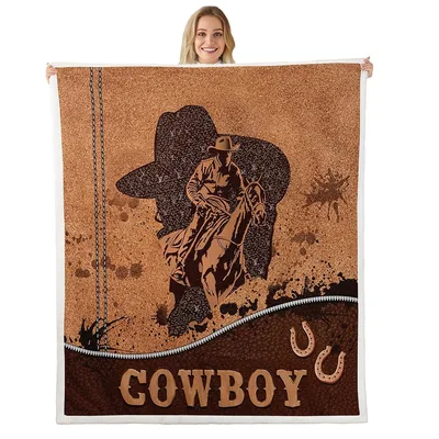Cowboy Silhouette with Horseshoes Blanket: Western Art Design