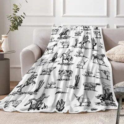 Western Cowboy Horses Sketch Blanket: Wild West Art for Your Couch