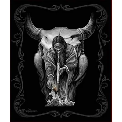 Bull Skull Warrior Art Blanket: Native American Chief Design