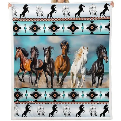 Galloping Horses Tribal Pattern Blanket