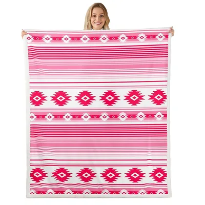 Pink Southwestern Aztec Pattern Blanket: Geometric Tribal Design