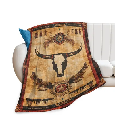 Bull Skull Western Design Blanket: Vintage Tribal Art Throw