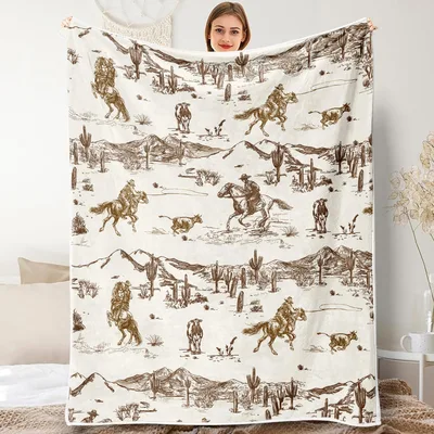 Vintage Western Cowboy Horse Blanket: Wild West Toile Design