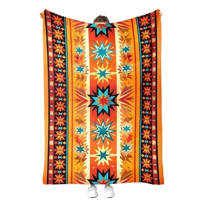 Southwestern Navajo Star Pattern Blanket: Geometric Aztec Design