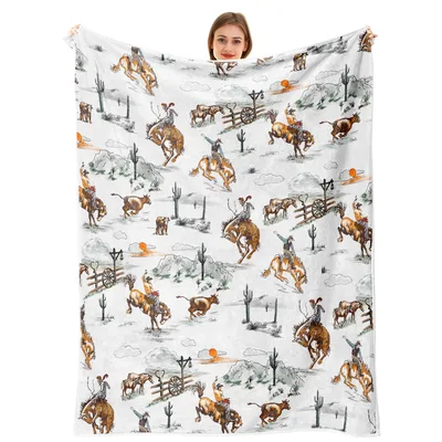 Cowboys and Horses Pattern Blanket: Wild West Art for Your Living Room