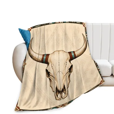 Longhorn Bull Skull Southwestern Blanket Western Art Throw