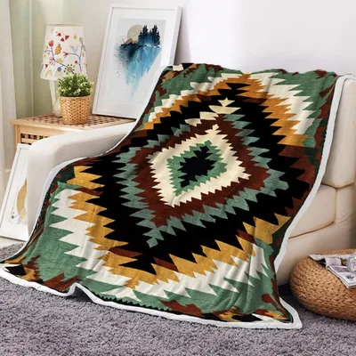Southwest Aztec Geometric Pattern Blanket for Western Home Decor