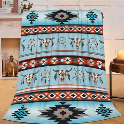 Southwestern Aztec Bull Skull Blanket: Western Art Design