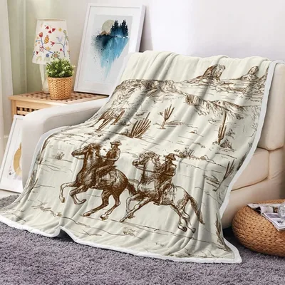 Vintage Western Cowboys on Horseback Blanket