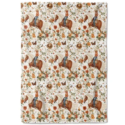 Western Horses and Flowers Blanket: Rustic Equestrian Art