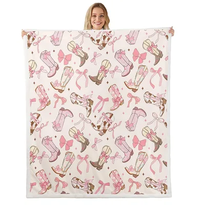 Pink Cowboy Boots and Bows Blanket featuring pink boots