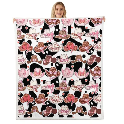 Cow Print Cowboy Hats Blanket: Western Style Throw for Country Lovers