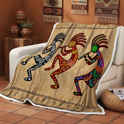 Southwestern Kokopelli Dancers Pattern Blanket Celebrating Hopi Art
