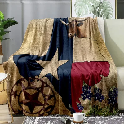 Texas Flag Longhorn Cattle Blanket: Western State Pride Design