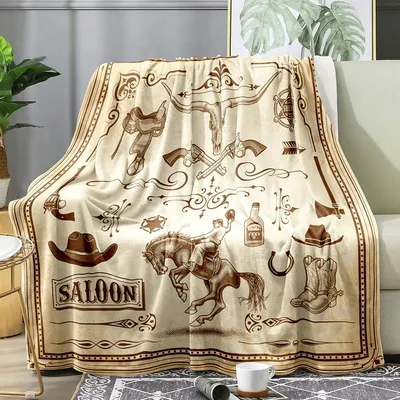 Western Saloon Cowboy Pattern Blanket: Wild West Art Design