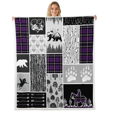 Western Wildlife Patchwork Pattern Blanket for Rustic Home Decor