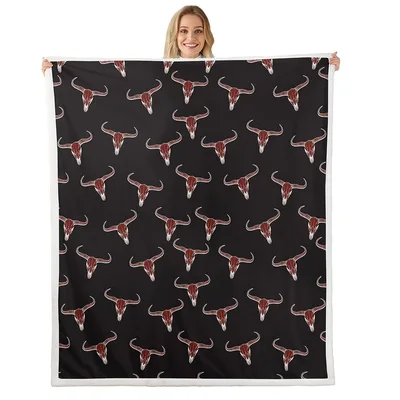 Bull Skull Aztec Pattern Blanket: Western Steer Skull Throw for Cabin