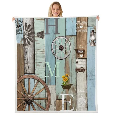 Rustic Wooden Wagon Wheel Blanket Farmhouse Home Design