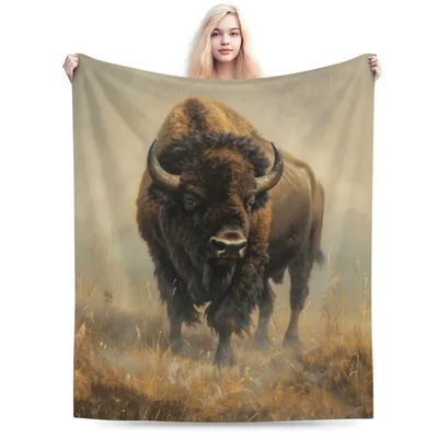 Majestic American Bison Painting Blanket: Wild West Art for Your Couch