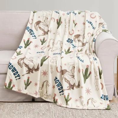 Howdy Cowgirl Horses Cactus Blanket: Western Style Throw