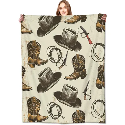 Cowboy Hats Boots and Lasso Blanket