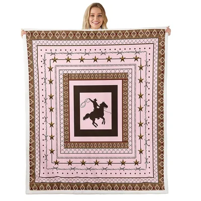 Western Cowboy Rodeo Horse Blanket with Star and Frame Print