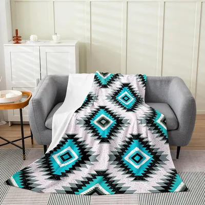 Southwest Turquoise Diamond Pattern Blanket: Geometric Western Design